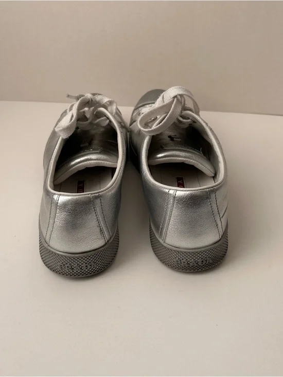 Prada Silver Low-Top Lace-Up Sneakers - Picture 3 of 3